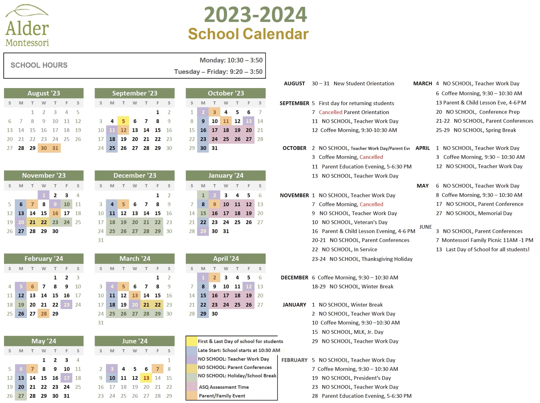 2023-24 English School calendar