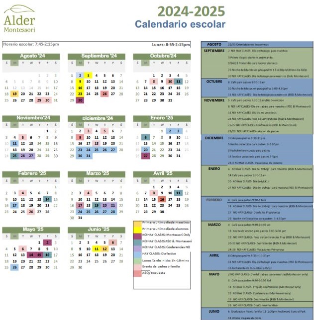 2024-2025 AEME School Year Calendar in Spanish